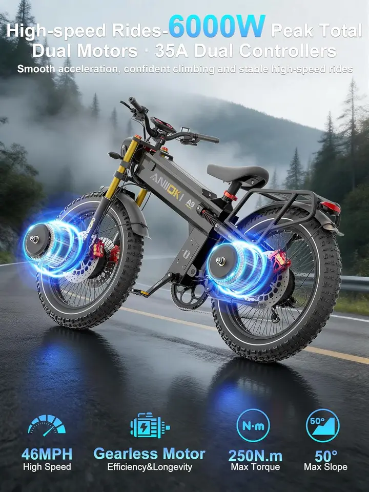 6000/7000W Dual Motor Electric Bike,46MPH 300Miles Long Range eBike,60/72V 70Ah/80Ah Battery,7-Speed,26×4.8" Fat Tire El image 7