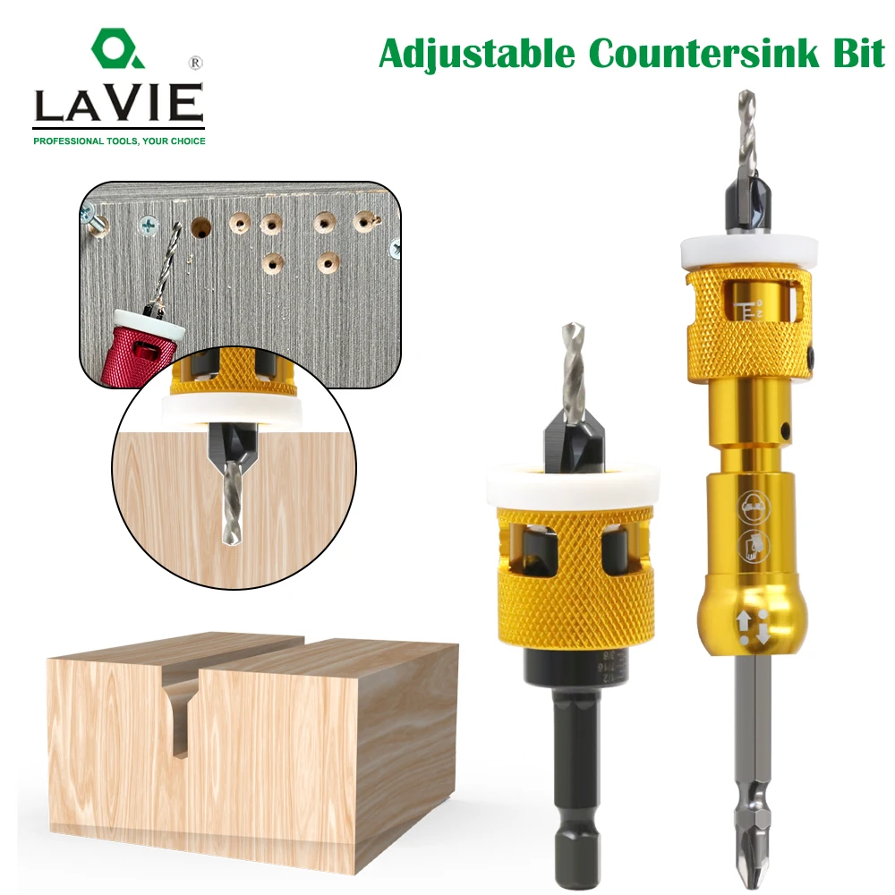 LAVIE Hex Shank 5pcs 7pcs Set Adjustable limit Countersink Bit Router Bit Set woodworking Milling Cutter CH339JT5AY