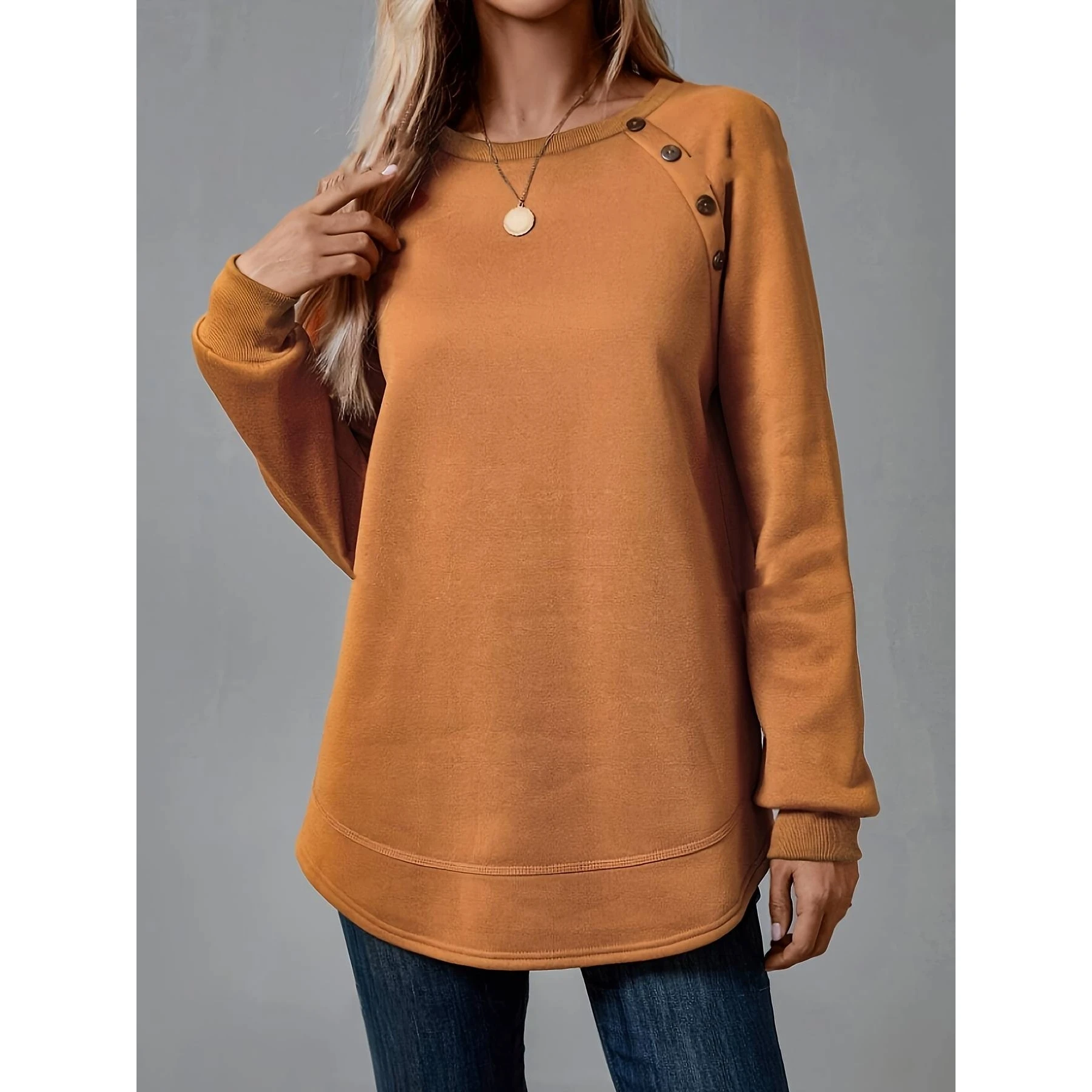 

New Fashionable Comfortable Elegant Long Sleeve Hoodie Top round Neck Commute Style Mid-Length Unisex Color Sweatshirt