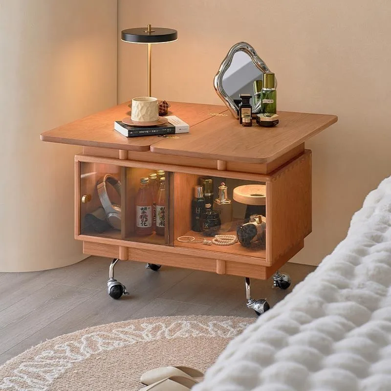 and rotating, cherry wood on the side, movable sofa side cabinet, side cabinet display cabinet, bedroom bedside table
