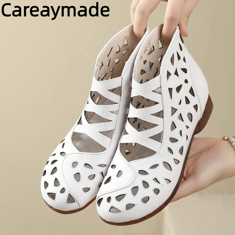 

Careaymade-летние сандалии из натуральной кожи, дышащие полые ботильоны, мягкие нескользящие удобные сандалии De Mujer, большой размер