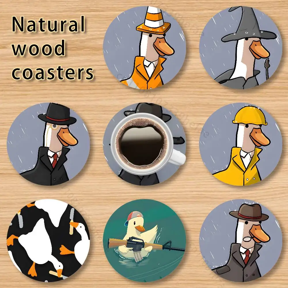 Cartoon Cute Goose Duck Style Vintage 4in Wooden Coasters Coffee Tea Cups Home Decor Christmas New Year Party Gift