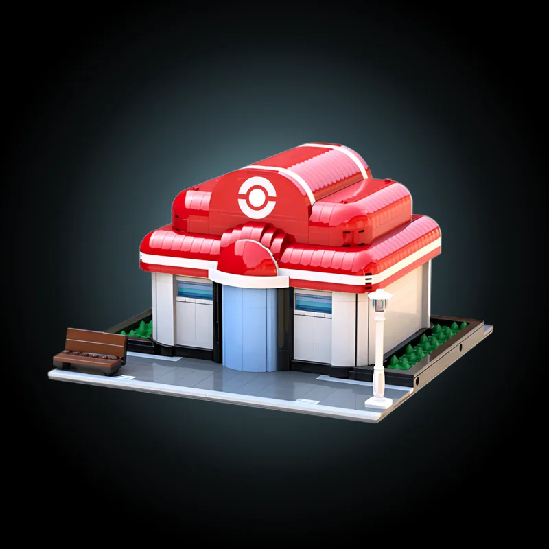 Moc Building Bricks Poké Center Model Building Technology Modular City Street View Model Blocks Construstion Toy Holiday Gifts