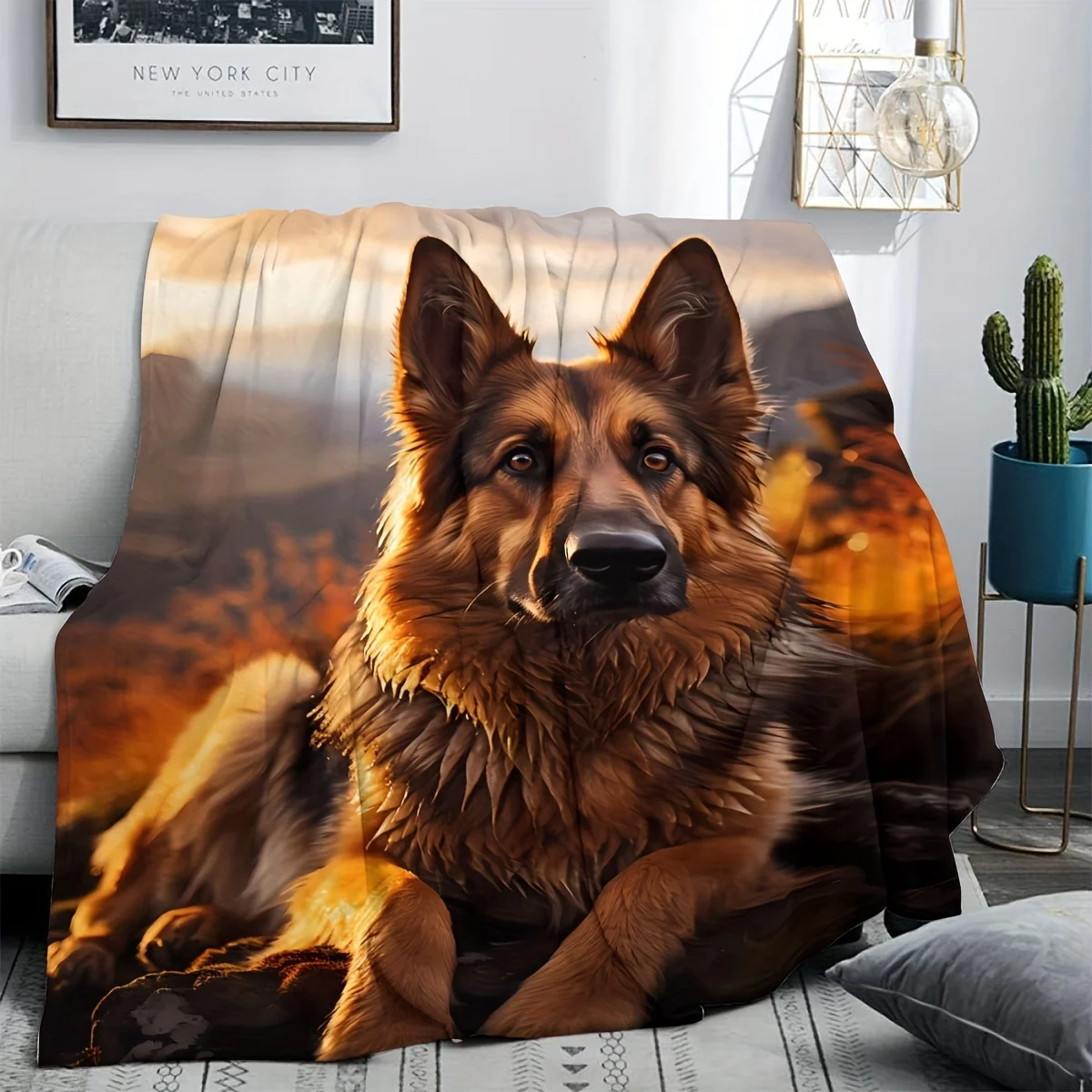 Dog Portrait Photo Blanket Throw Realistic German Shepherd Pet Cozy Winter Warming Gift for Home Decor