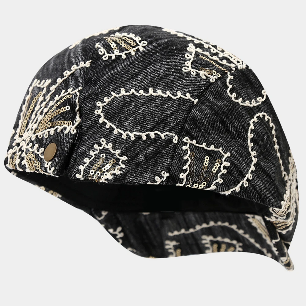 HT4833 Herren Berets Frauen Vintage Künstler Maler Baskenmütze Hut Männlich Weiblich Pailletten Ivy Flache Kappe Frühling Sommer Herbst Denim Baskenmütze Kappe – Detail 10