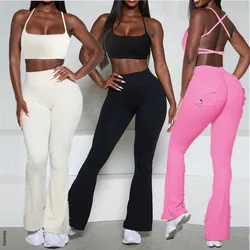 1/2pcs Fitness Cross Sport BH Fitness Yoga Set Frauen hohe Taille Flare Leggings weibliche Trainings hose Trainings anzug Fitness studio aktive Anzüge