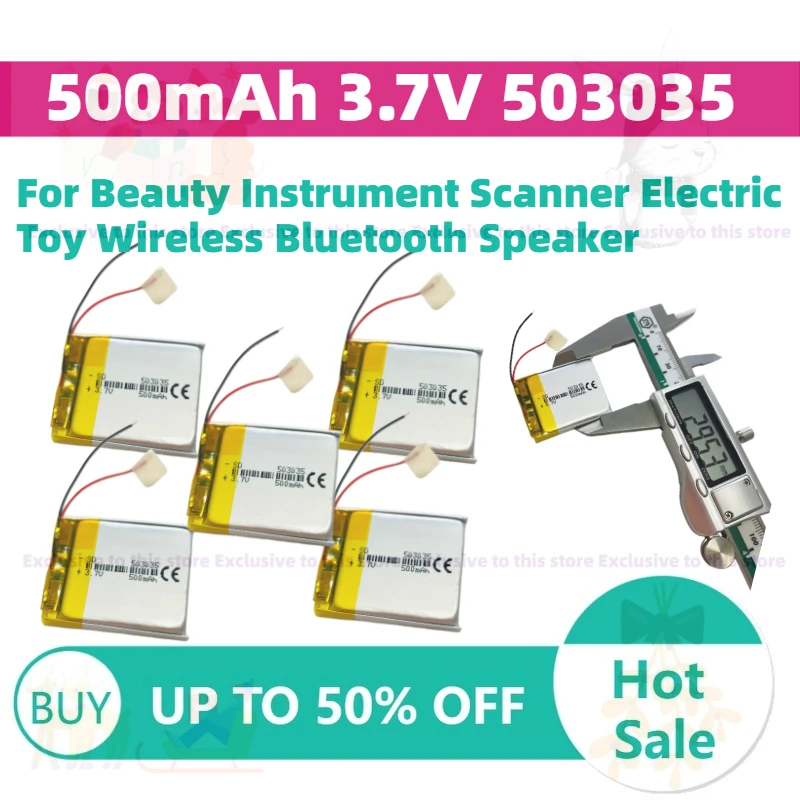 

In Stock 500mAh 3.7V 503035 Li-Po Rechargeable Battery for Beauty Instrument Scanner Electric Toy Wireless Bluetooth Speaker