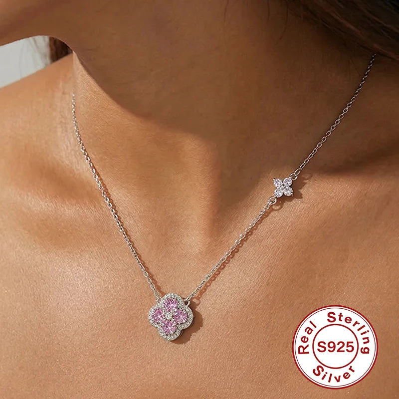 Collier pendentif trèfle à quatre feuilles porte-bonheur en argent Sterling 925 pour femmes, chaîne de type choker, bijoux pour fête de mariage, cadeau pour la fête des mères