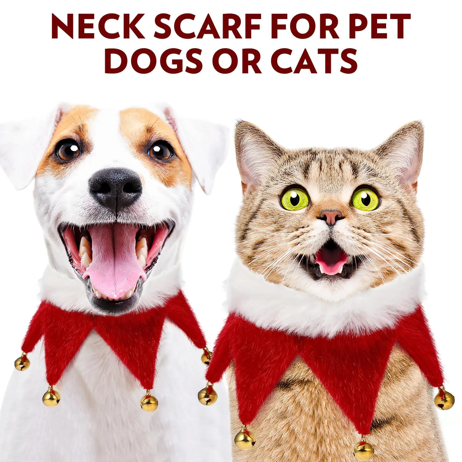 

NEW Christmas Pet Scarf Collar Plush Dog Triangle Adjustable Scarf With Bell Cute Christmas Cat Drool Towel Xmas Decor Tie Props