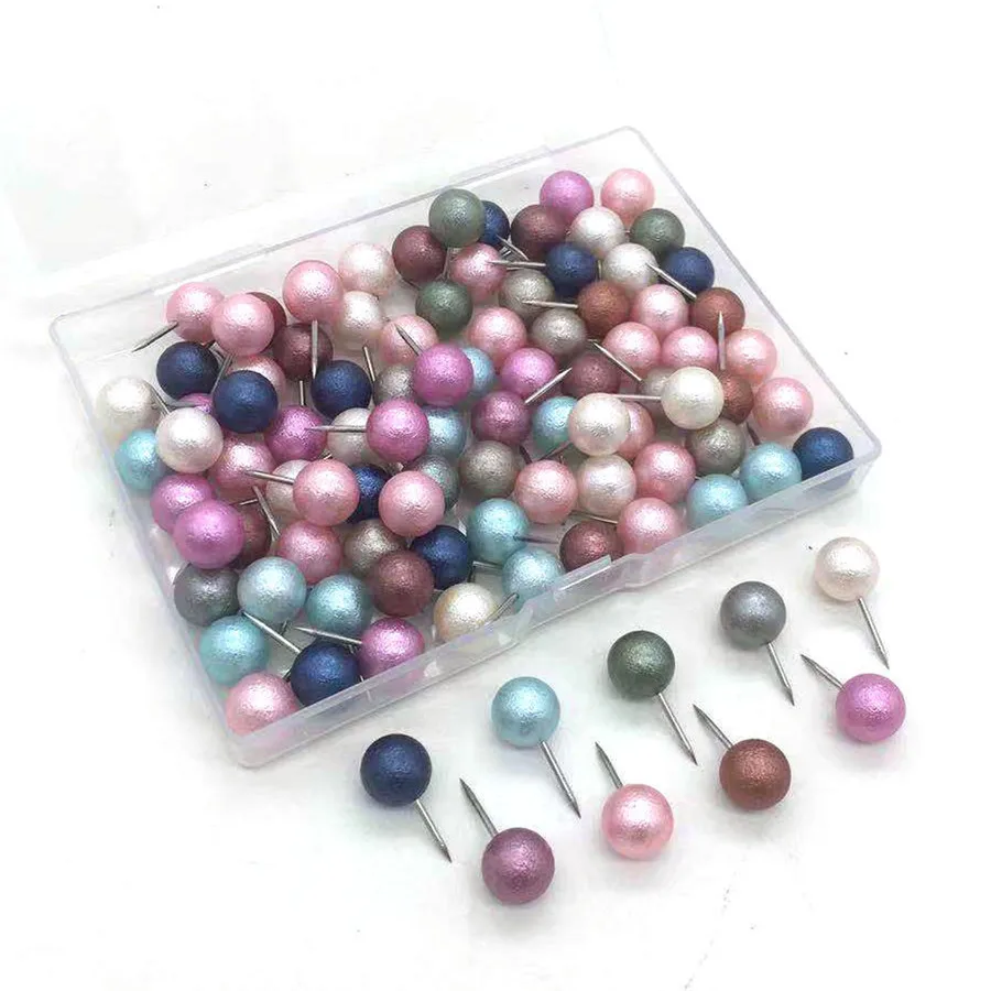 

100pcs 10mm Cork Board Office Decoration Fixed Pin Cute Wrinkled Pearlescent Ball Map Nail Thumb Tacks Cute Pin Board Pushpin