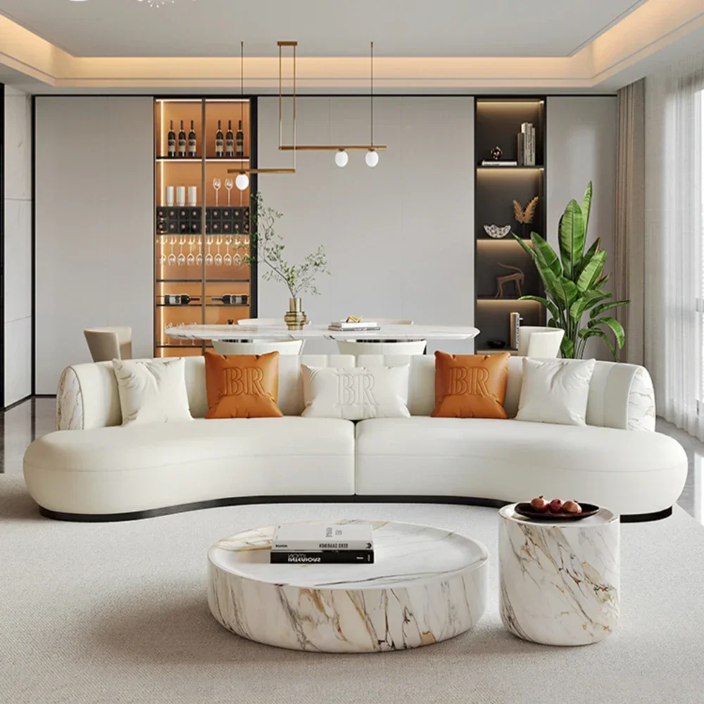 

Modern Light Luxury Leather Sofa Villa Semicircle Curved Sofa