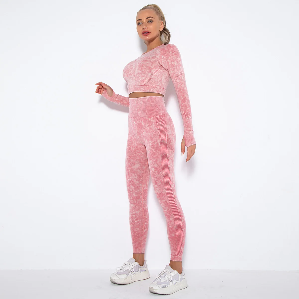 Seamless Women Yoga Set Cropped Top Gym Set Fintess Clothing Push Up Leggings Sport Wear Women Tracksuit Tie Dye Sports Suit