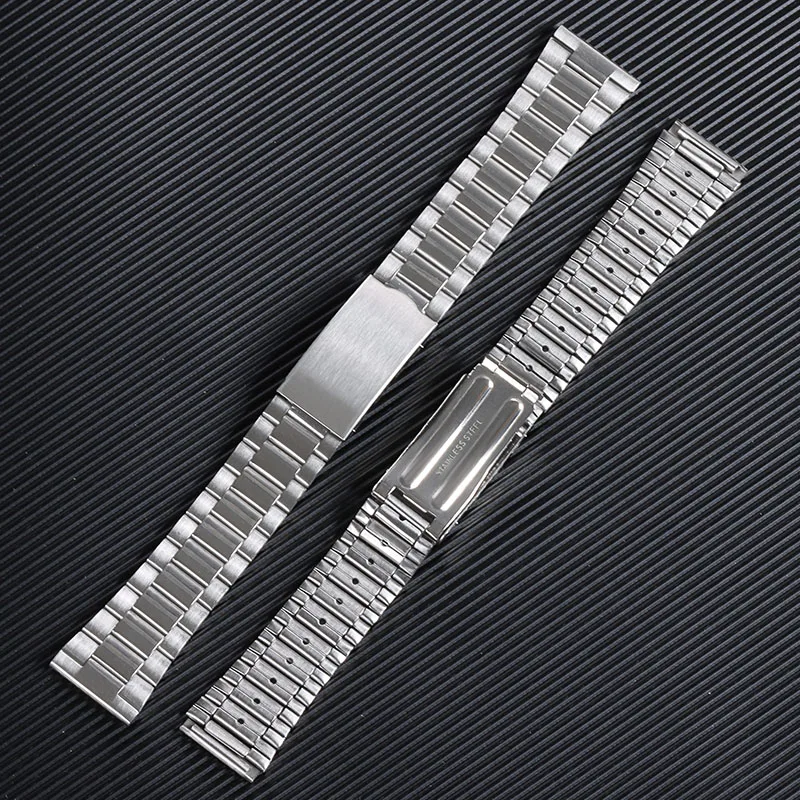 Silver Gold Metal Folding Buckle Stainless Steel Piece Watch Band 12mm 14mm 18mm 20mm Strap Wrist Bracelet 3 Beads Replacement