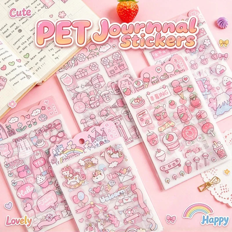 4 Sheets Per Pack Strawberry Cherry Cartoon Stickers Suitable For Student Magazine Decoration Material Stickers