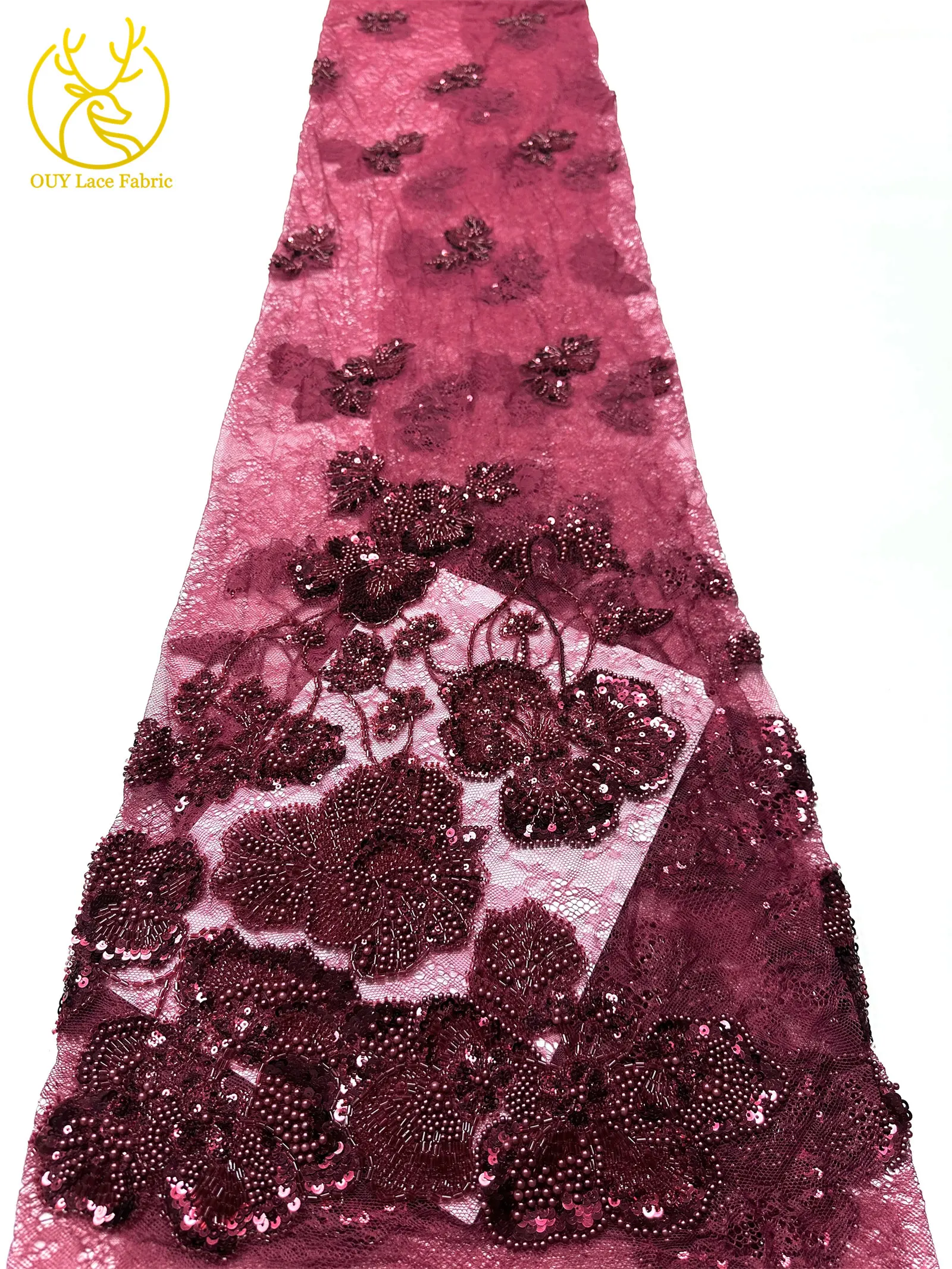 Afrikanischer Perlen-Spitzenstoff, 5 Yards luxuriöser nigerianischer französischer Pailletten-Spitzenstoff, ideal zum Nähen von Damen-Partykleidern – Detail 21