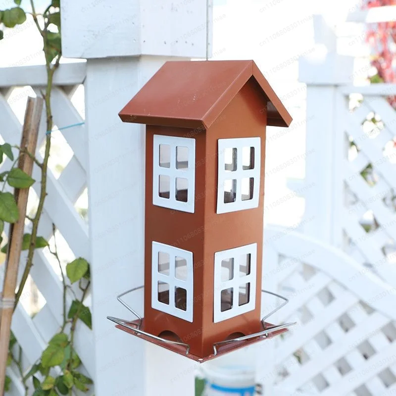 Cross-Border Double-Decker House Full Metal Bird Feeder Suspended Wild Bird Feeder with 4 Ports