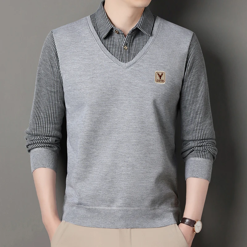 

Men's Knitwear Shirt Collar Sweater Pullover Autumn Winter T-shirt Collar Sweaters Cold Business Casual Clothing