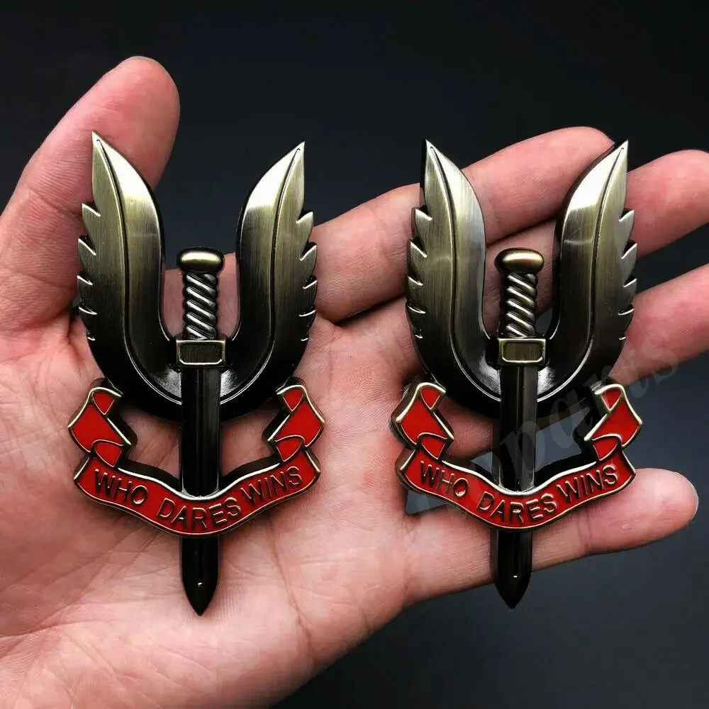 

2pcs Metal Bronze SAS Who Dares Wins Car Trunk Fender Emblem Badge Decal Sticker