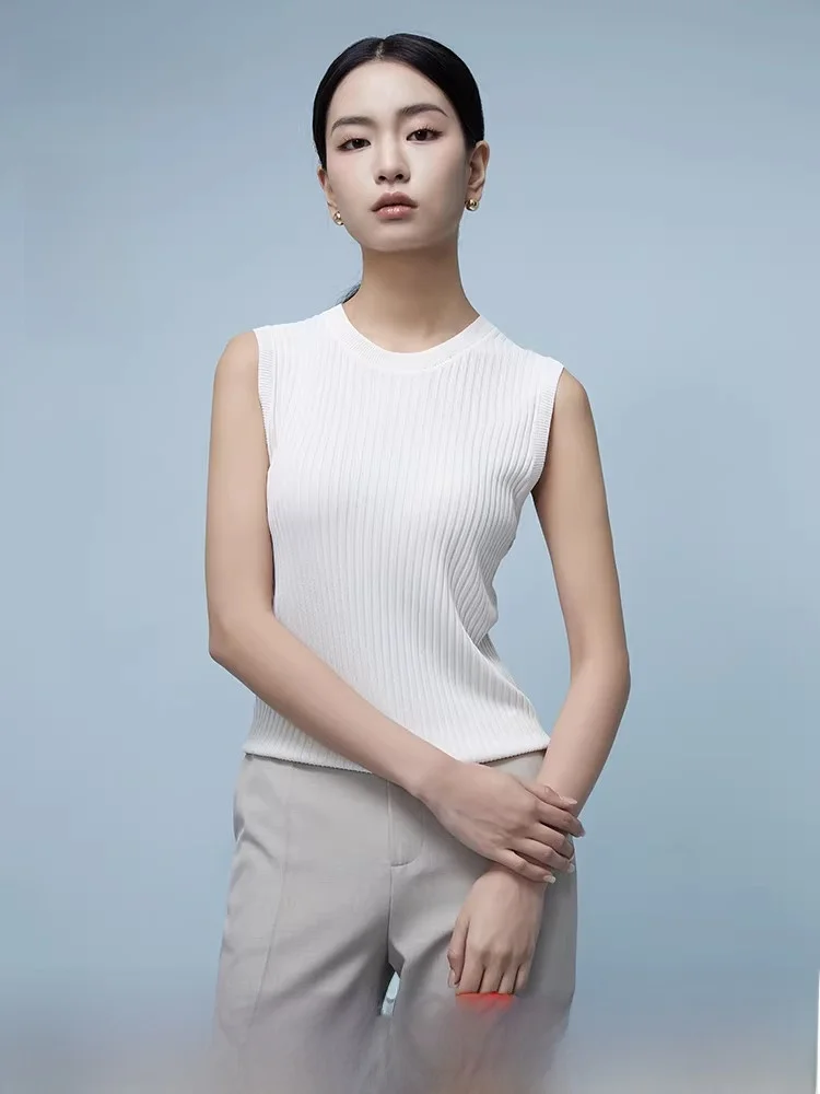 

Женский облегающий трикотажный жилет Landi с круглым вырезом, базовый слой, весна-лето 2024, новинка, универсальный дизайн в рубчик