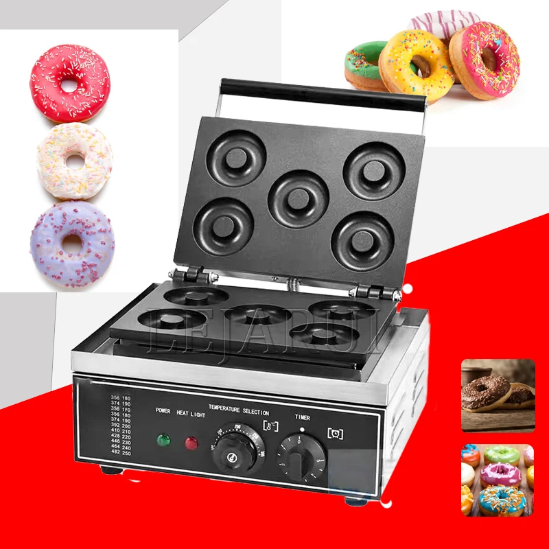 เครื่องโดนัทเชิงพาณิชย์สแตนเลส 5-กริดทำขนม 220V/110V เครื่องขนมขบเคี้ยวเชิงพาณิชย์