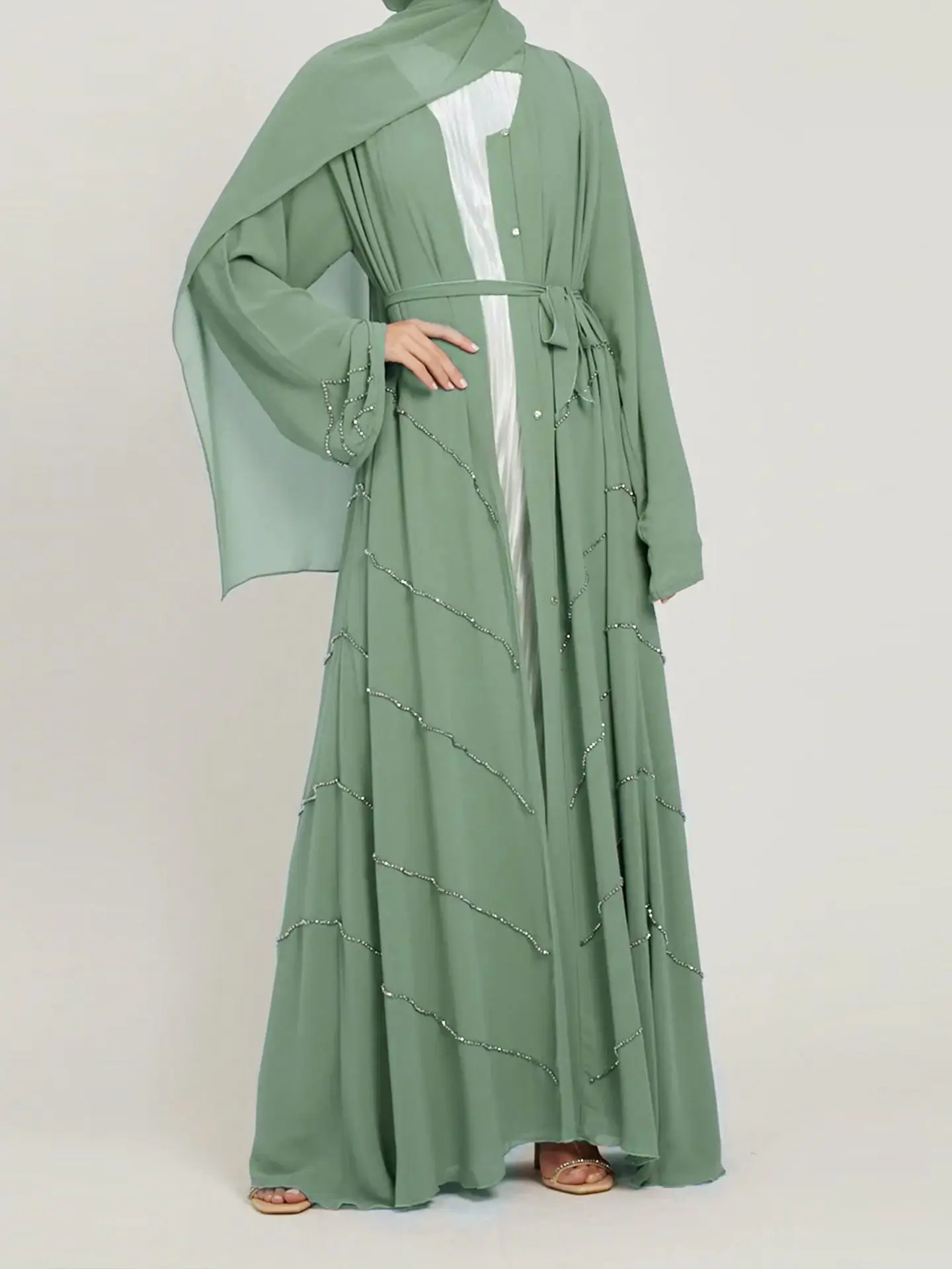 Feito à mão Diamante Beading Vestido Muçulmano, Longo Abayas Robe, Extravagante Vestido Maxi, Elegante Francês, Modéstia Vestido Islâmico, Ramadan e