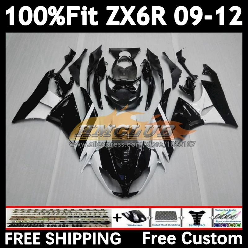 Injection Kit For KAWASAKI NINJA black white ZX-636 ZX-6R 2009 2010 2011 2012 158No.4 ZX 636 6R ZX636 ZX6R 09 10 11 12 Fairing