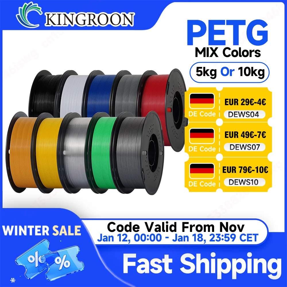 KINGROON 5/10kg PETG 1.75mm Filamento stampante 3D Filo Imballaggio sottovuoto 1 kg/rotolo petg Materiale di stampa 3D per la maggior parte delle stampanti 3D FDM