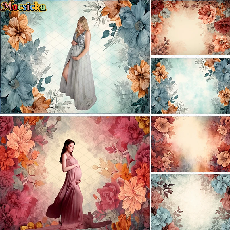 Mocsicka Abstract Art Floral Backdrop Maternity Dresses Photoshoot Adult Kids Portrait Photo Background Birthday Party Supplies