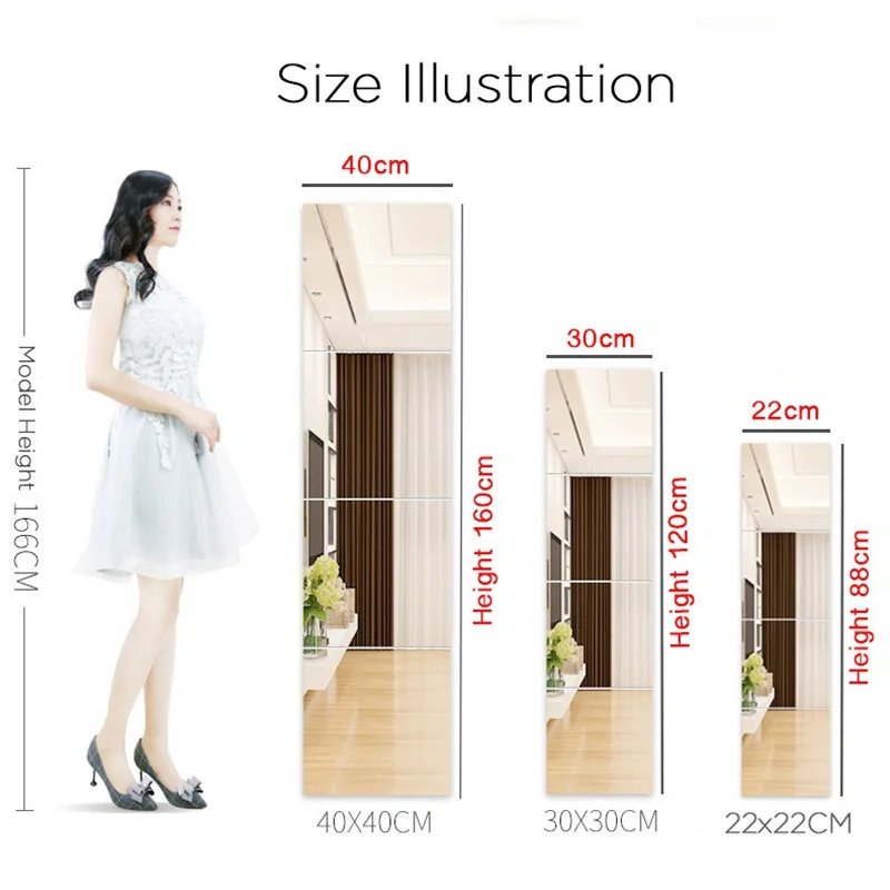 HD Self Adhesive Acrylic Mirror Tiles DIY Flexible Non Glass Safety Mirror Sheets Wall Stickers 2MM Thick Shatterproof Anti Fog