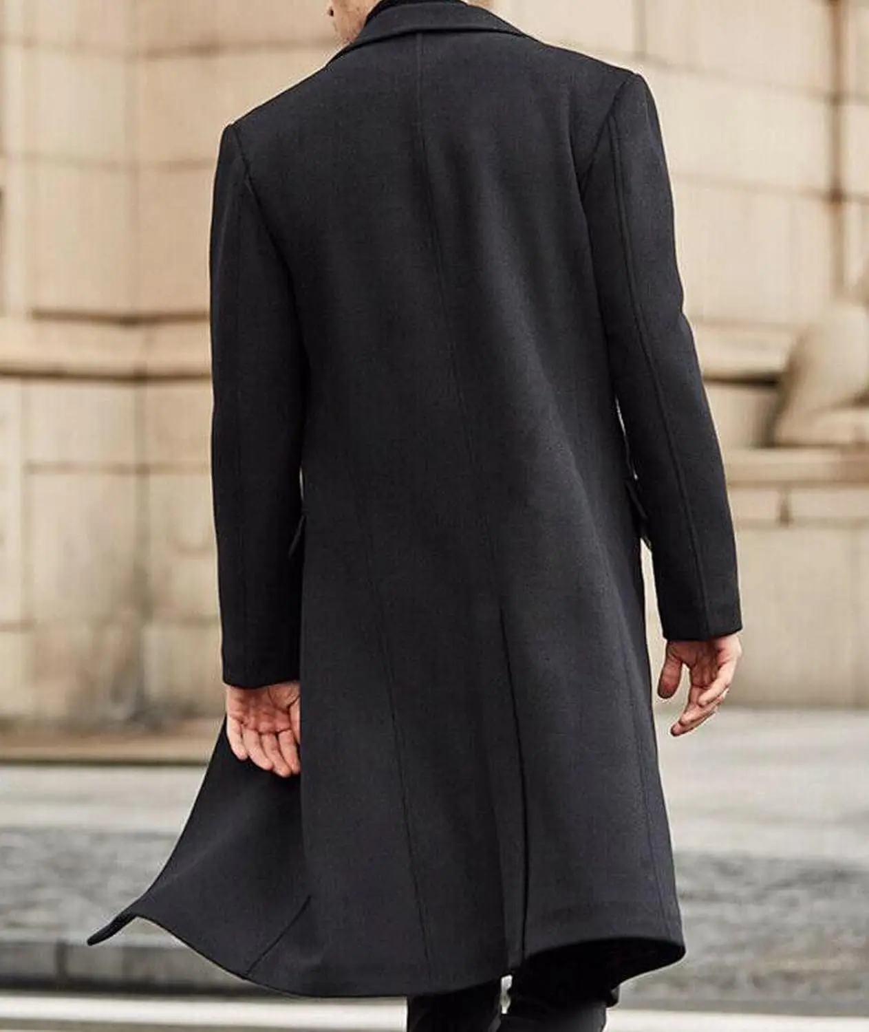 Men's Casual Trench Coat Slim Fit Notched Collar Long Overcoat Single Breasted Pea Coat Wih Pockets