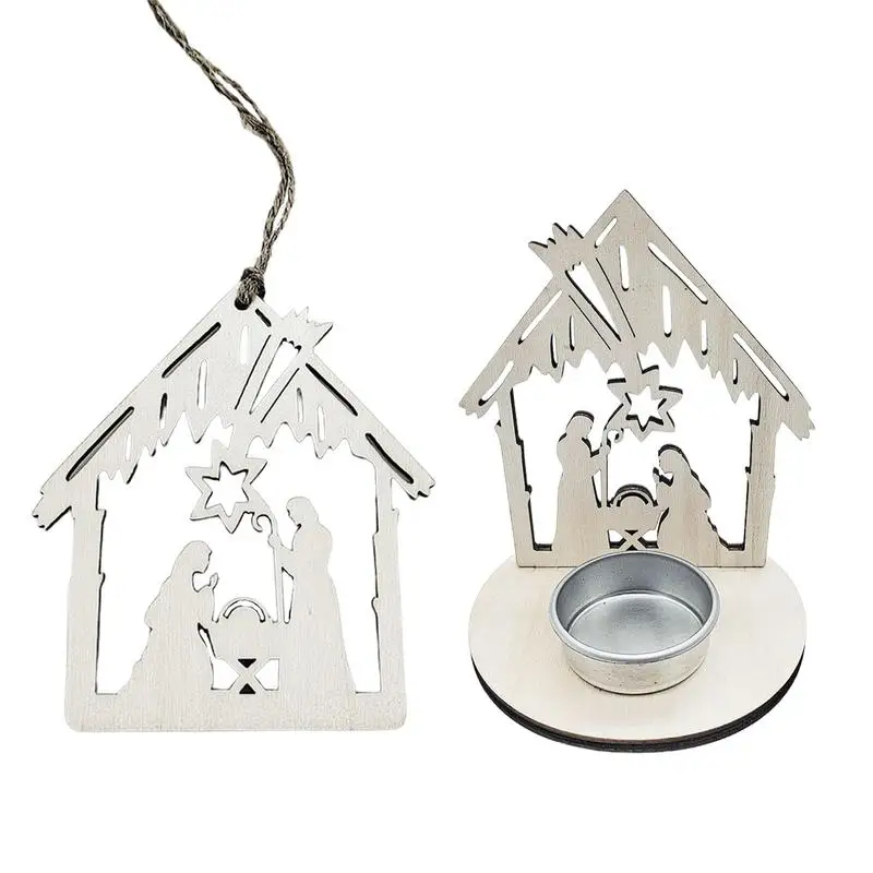 Jesus Advent Kerzenständer aus Holz, Stern, Weihnachtskrippe, Dekoration, Anhänger für Zuhause, Party, Urlaub, Weihnachtsbäume, Ornamente