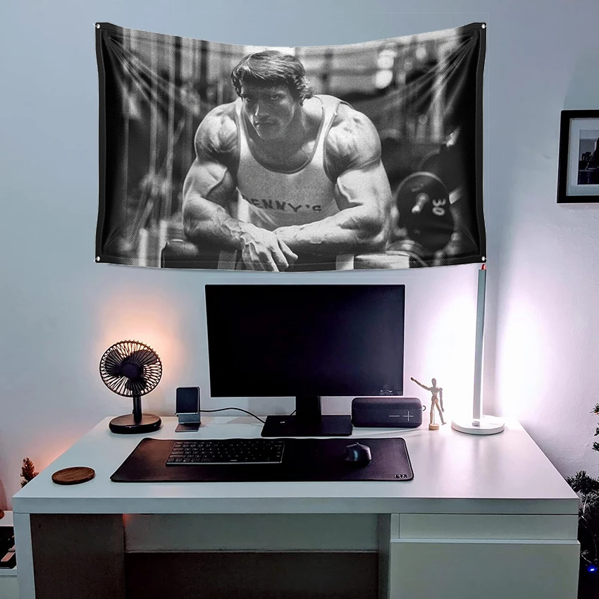 Arnold Schwarzenegger Flag Gym Tapestry Funny Poster Banne 3X5FT For Decoration Bedroom Room Dorm Wall With Four Brass Grommets