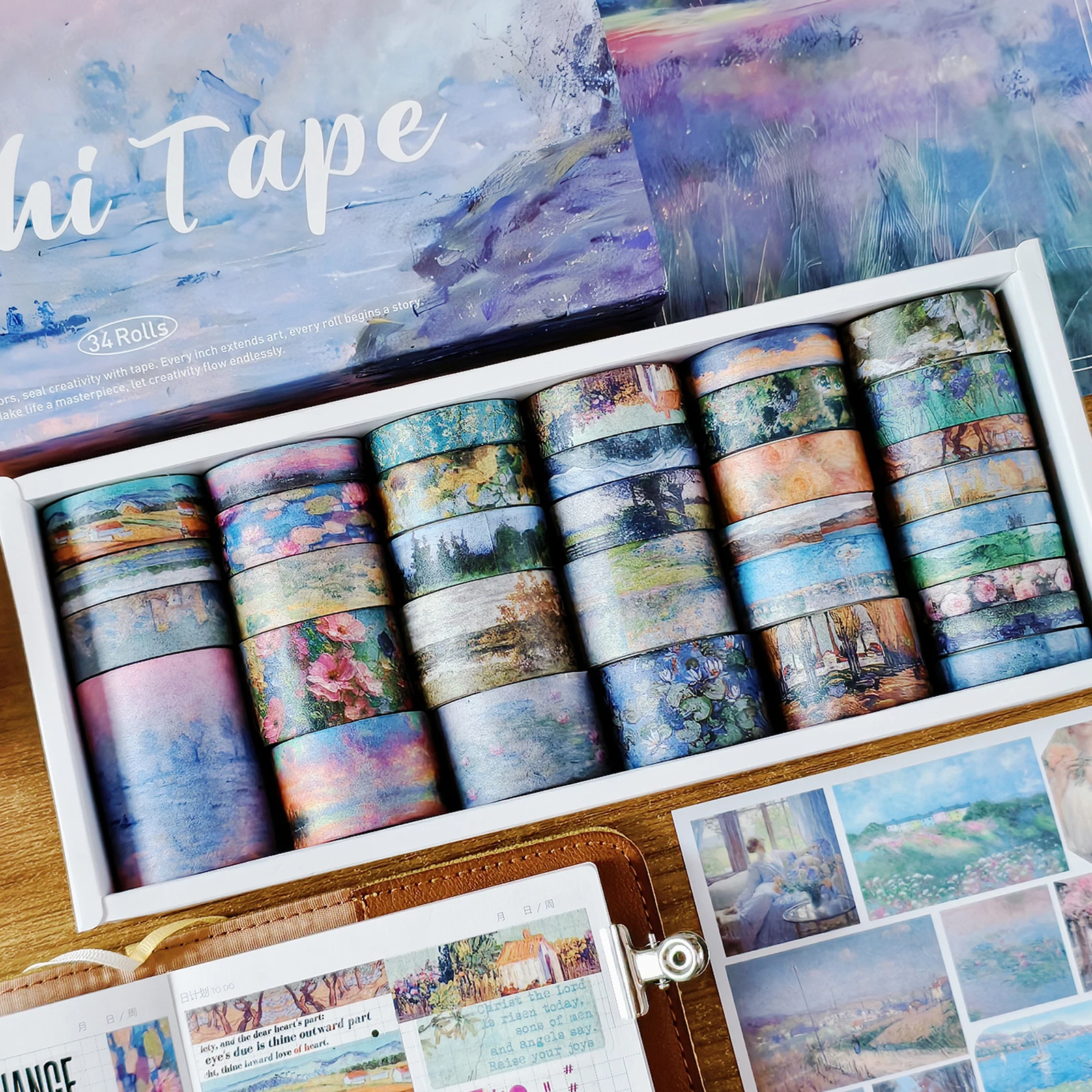 34 Rolls Vintage Painting Washi Tape Set 3.5M Long Masking Tapes For Scrapbooking Journaling Planner Notebook
