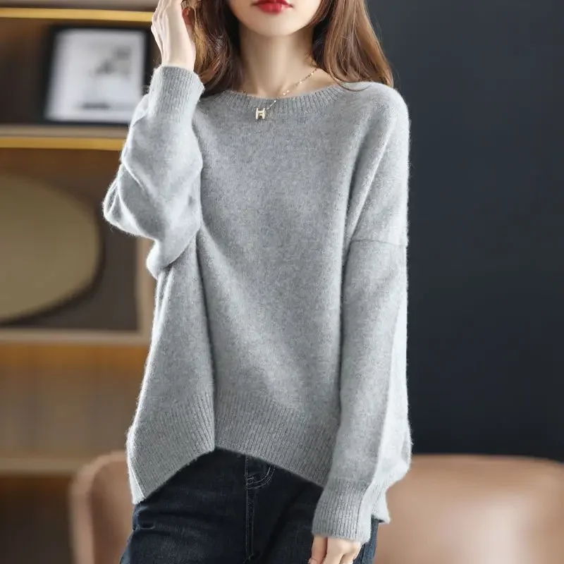 Autumn Winter Chic Loose Casual Simple Sweater Ladies Elegant Fashion All-match Knitting Pullover Solid Y2K Top Women Jumpers