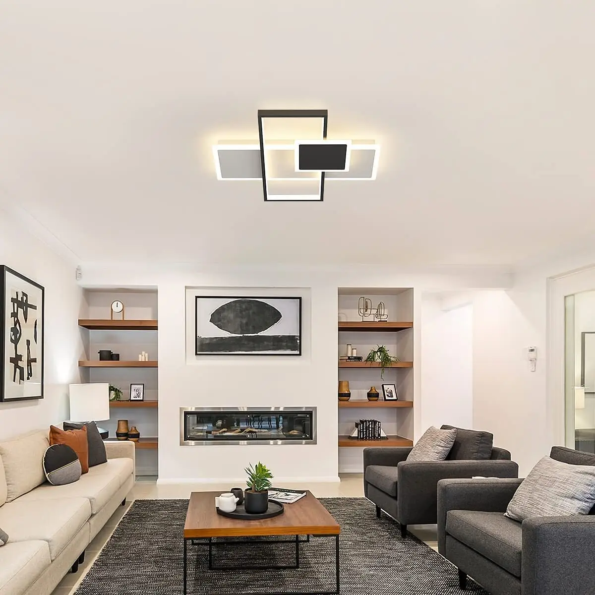 Modern LED Ceiling Light,2700K-6500K Dimmable LED Ceiling Lighting with Remote Control,Black and White Ceiling Lamp for Bedroom