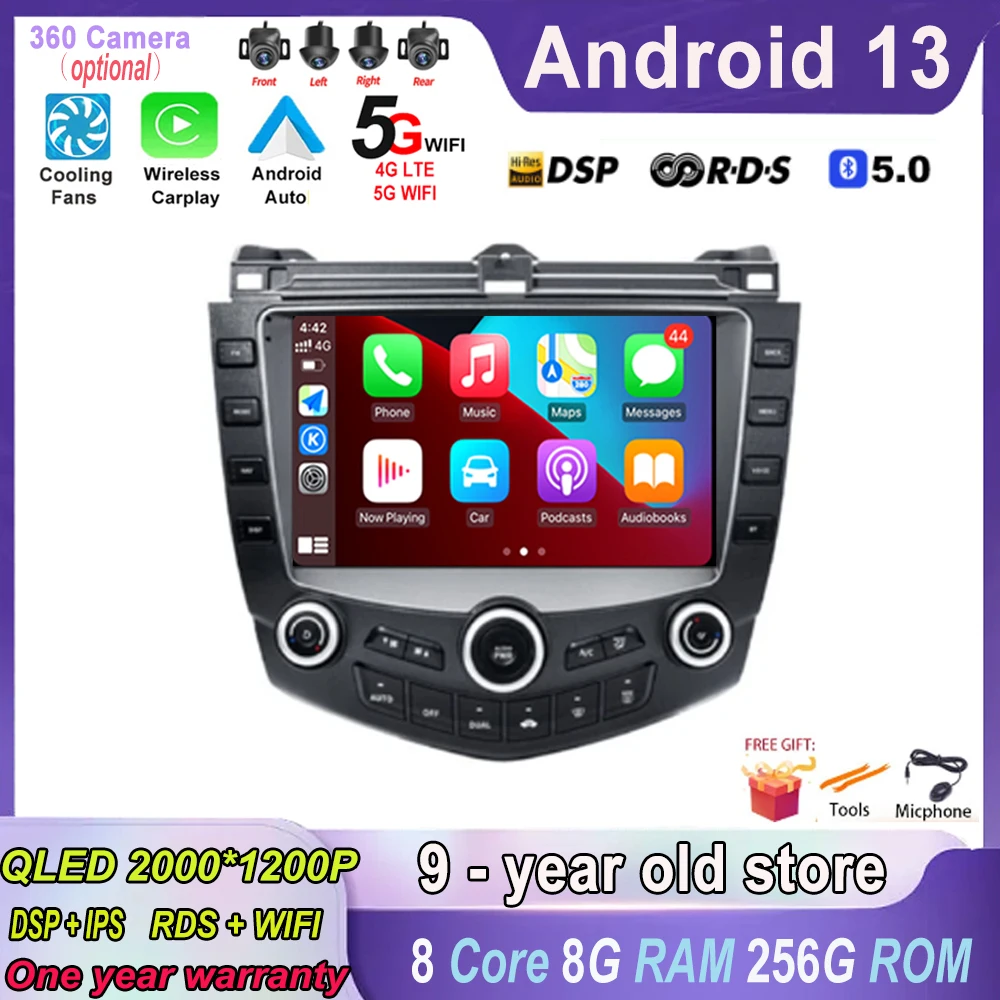 

Android 13 Car Radio GPS Stereo Multimedia Player for Honda Accord 7 2003 2004 2005 2006 2007 2008 Autoradio 10"1 Carplay