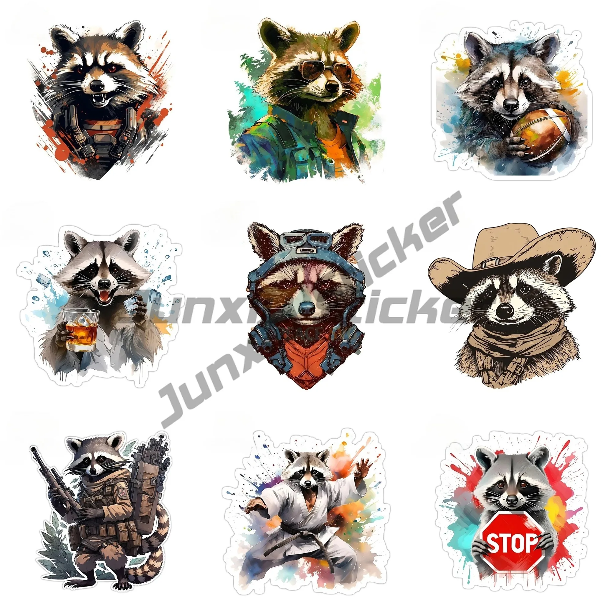 For Raccoon in A Space Cool Car Stickers Colorful Ink Style Graphics Decals Great Scratch Proof RV Decoration