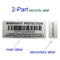 100 Pairs  2-part Warranty Protection Sticker Silver Security Seal Tamper Proof Primary and Secondary Double Numbered Labels