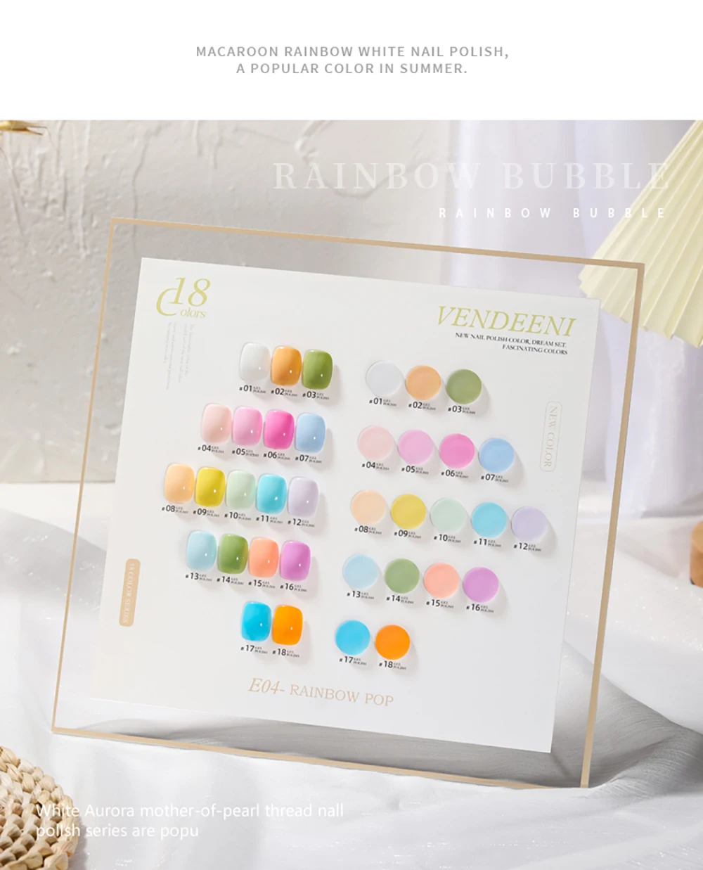 Vendeeni 18 Farben Regenbogenfarben Gel-Nagellack Sommer Bunter UV-LED Soak-Off Gel-Lack Macaron Nagelkunst Gel-Lack 15ml – Detail 11