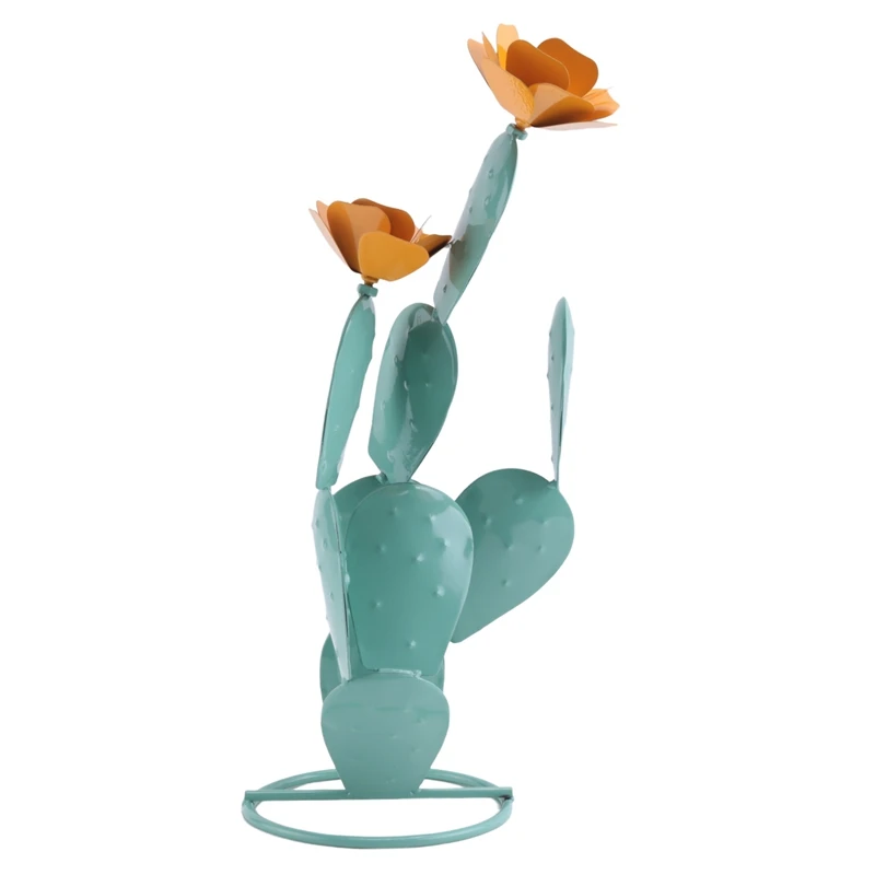 Metal Prickly Pear Cactus Cactus Statue Desert Decor Metal Cactus With Flowers, Yard Art Gifts Metal Plant Decor Blue