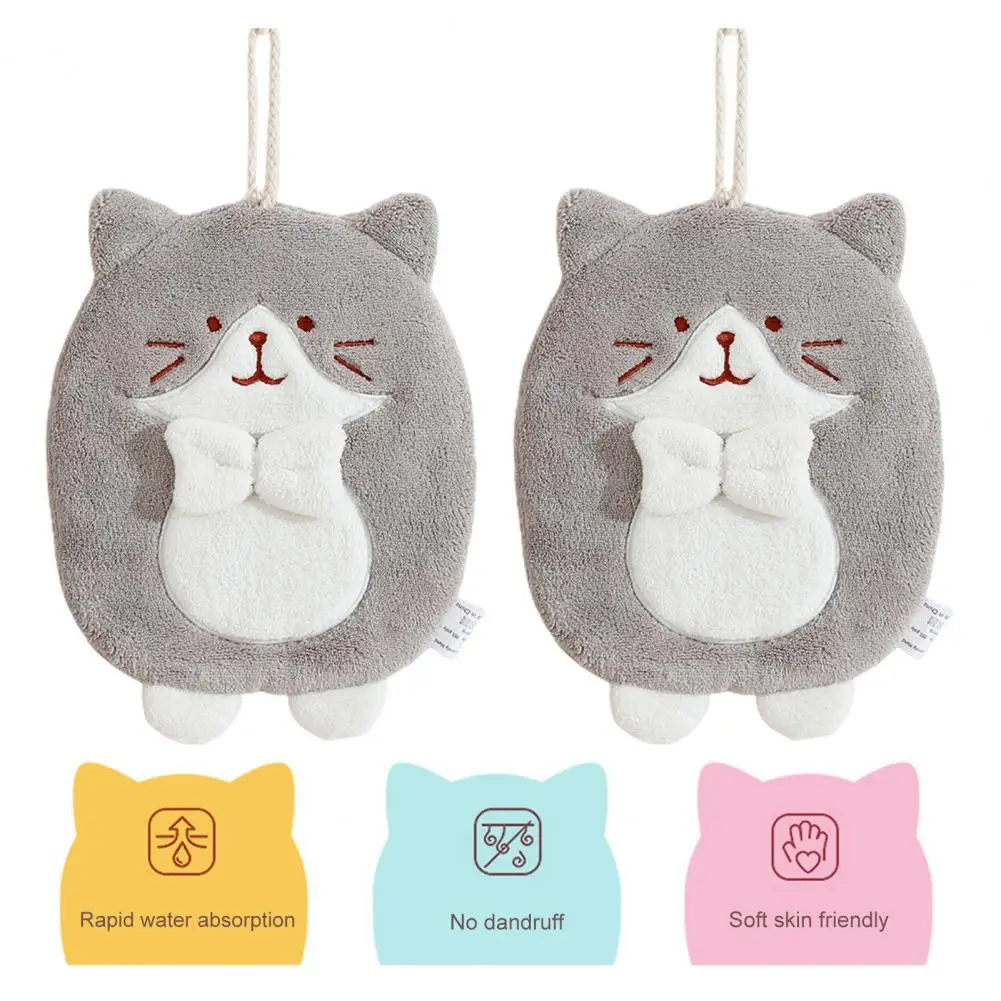 Hand Towel Soft Touch No Shedding Hanging Dry Hands Thick Cartoon Cat Decor Cleaning Towel Kitchen Tool