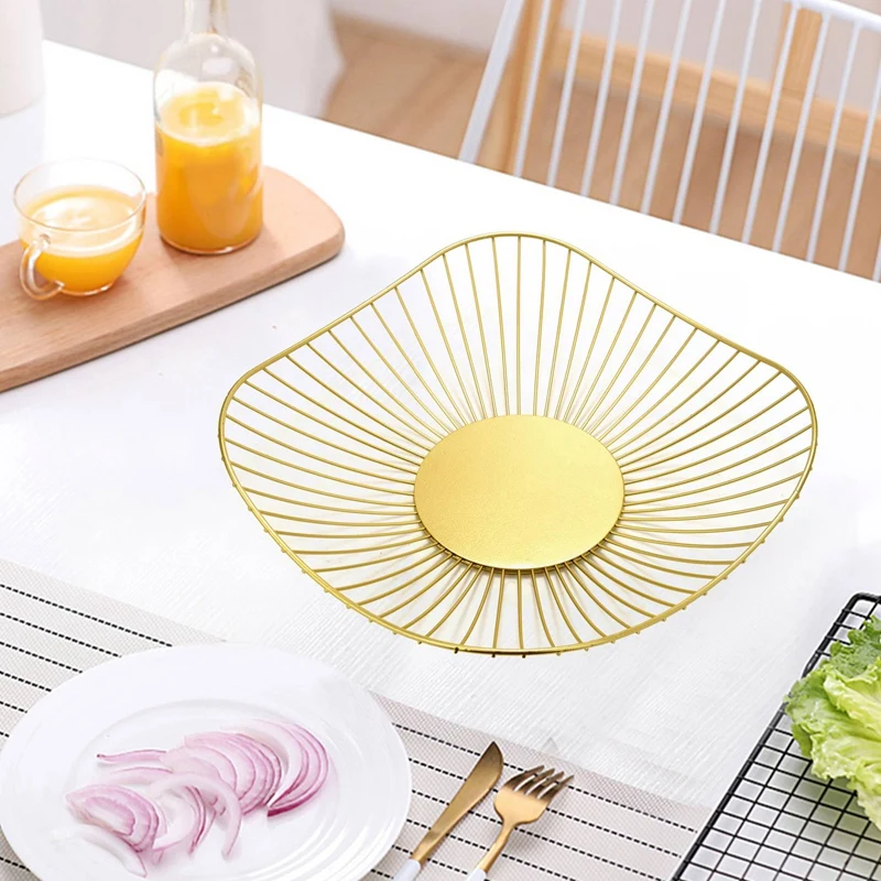 Creative Irregular Desktop Fruit Basket Kitchen Iron Snacks Candy Storage Basket Drainer Fruit Plate Organizer
