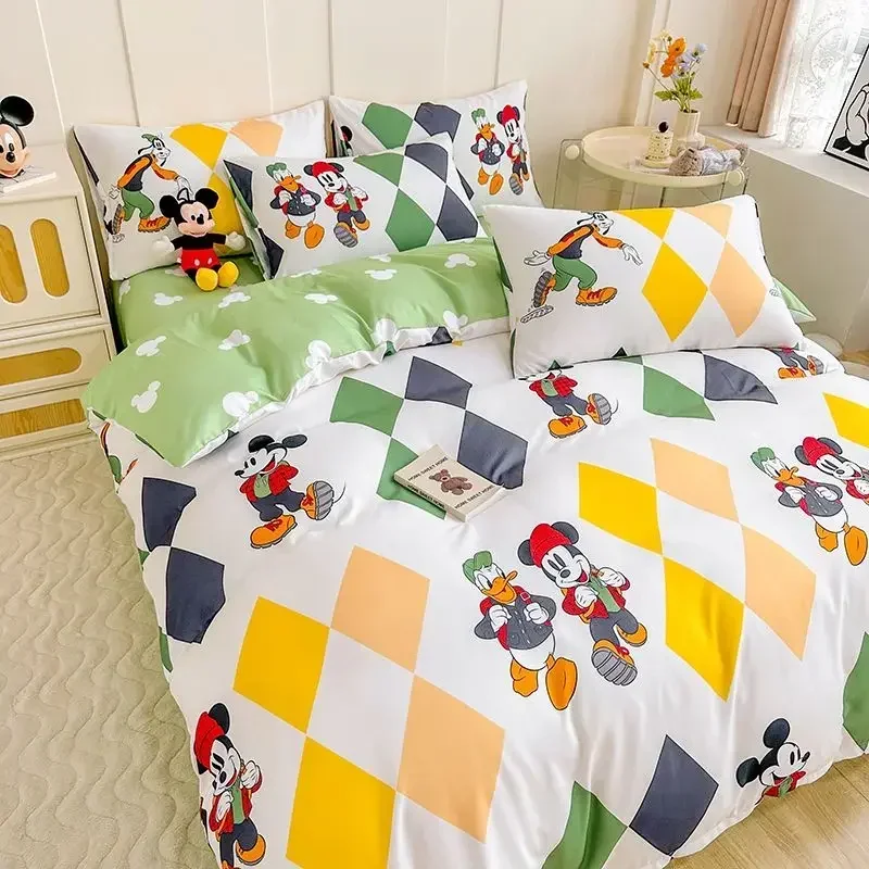 Disney Mickey Mouse Washed Cotton Stitch Bedding Set Duvet Cover Sheets Pillowcase Quilt cover Sheet