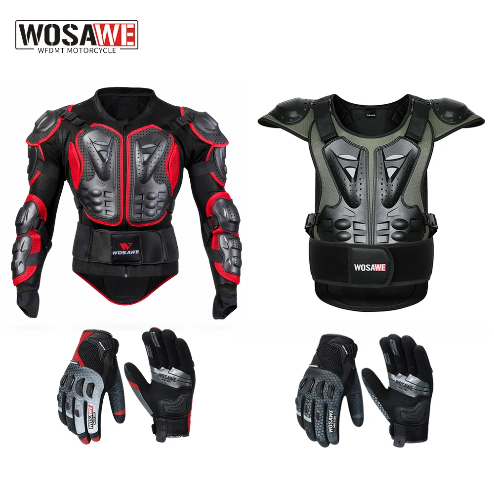 

WOSAWE Motorcycle Jacket Racing Armor Protector Motocross Body Protection Jacket Clothing Protective Gear Armor Vest Moto Gloves