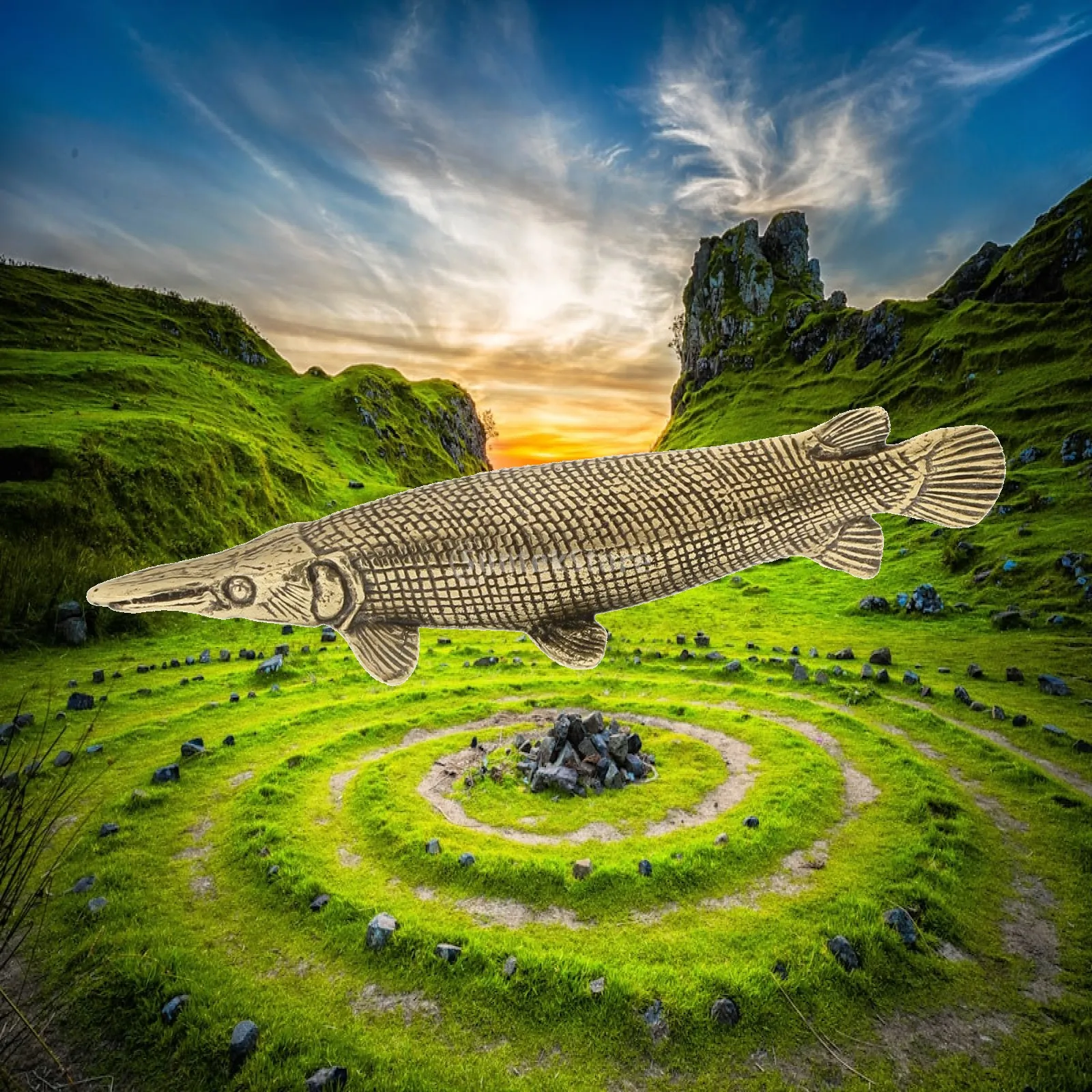 Alligator Gar Sculpture Vintage Style Craft Realistic Fish Sculpture for Dining Room Office Bedroom Bookshelf Home Decoration