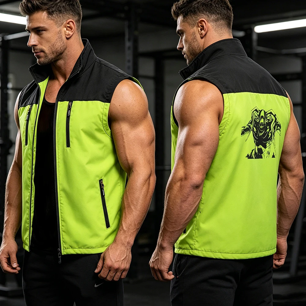 Men's Sleeveless Tactical Vest Jacket Outdoor Casual Utility Streetwear Multi-Zipper Pocket Waistcoat Gothic Demon Graphic Print