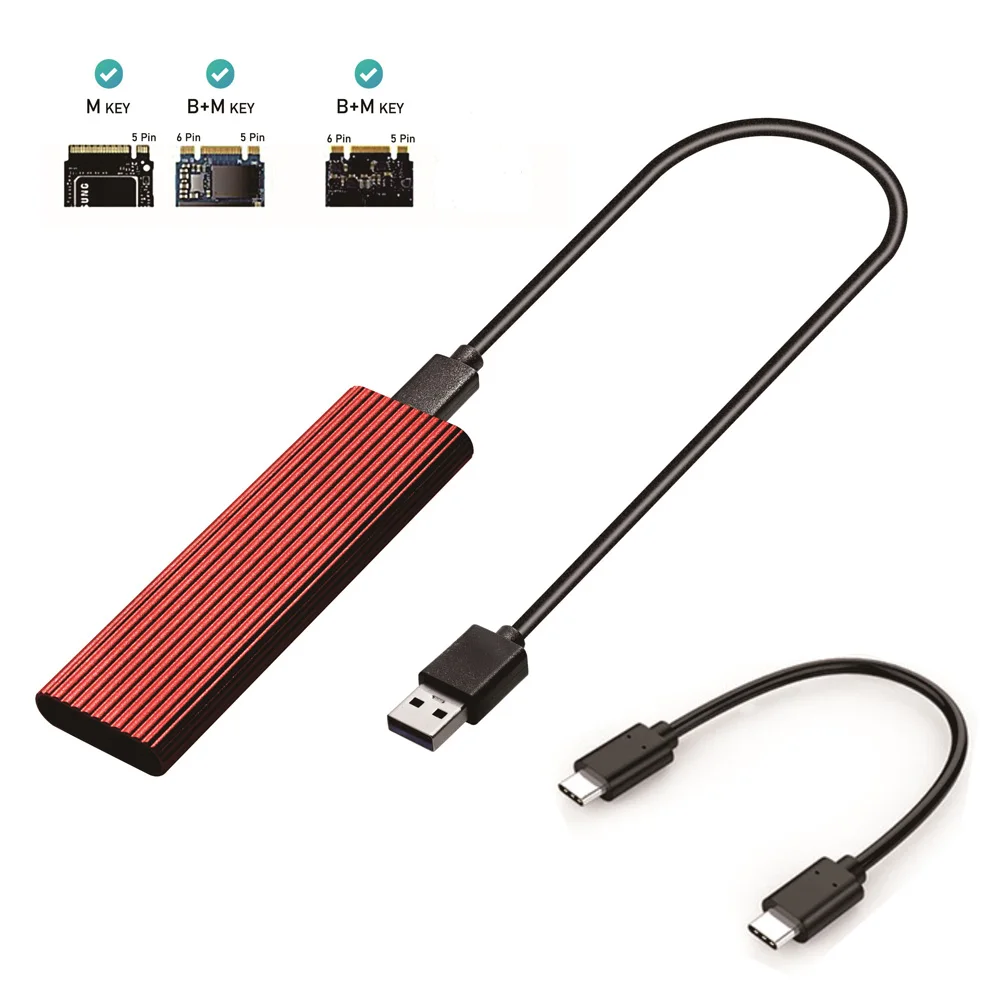 M2 obudowa na SSD NVMe obudowa M.2 na USB 3.1 Gen 2 10Gb Adapter SSD podwójny protokół RTL9210B dla NVME NGFF SATA M + B klucz 2230-2280 SSD