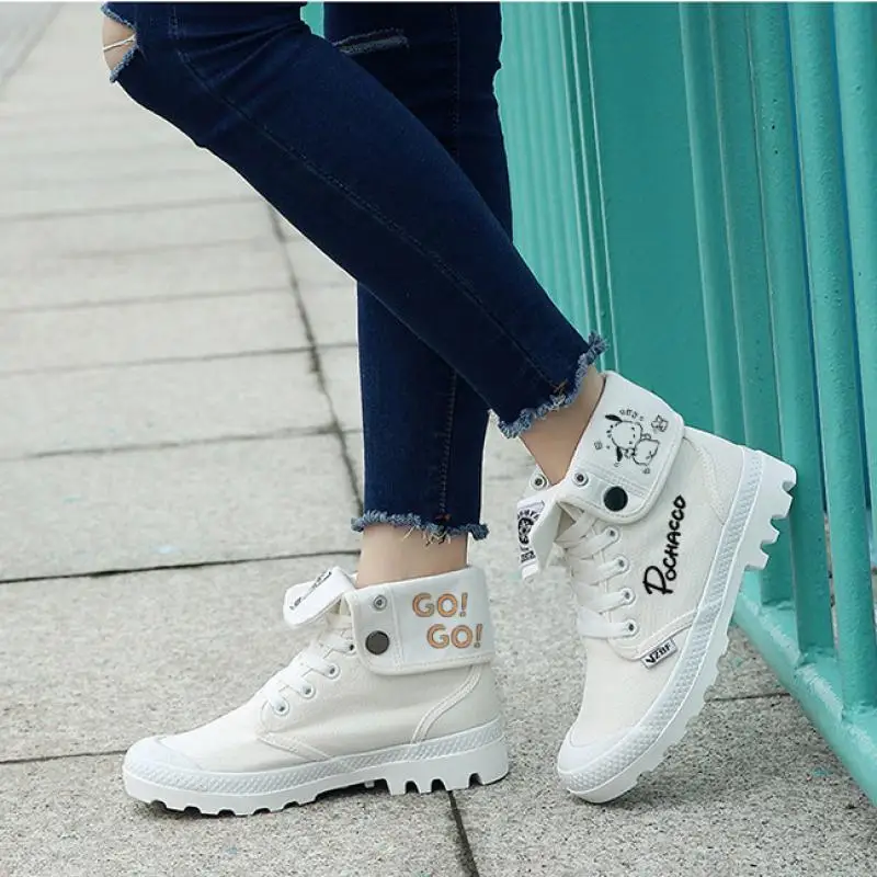 Canvas Shoes Sanrio Kawaii Cinnamoroll Pochacco Kuromi Hellokitty Comfortable High Top Shoes Fashion Versatile Small White Shoes