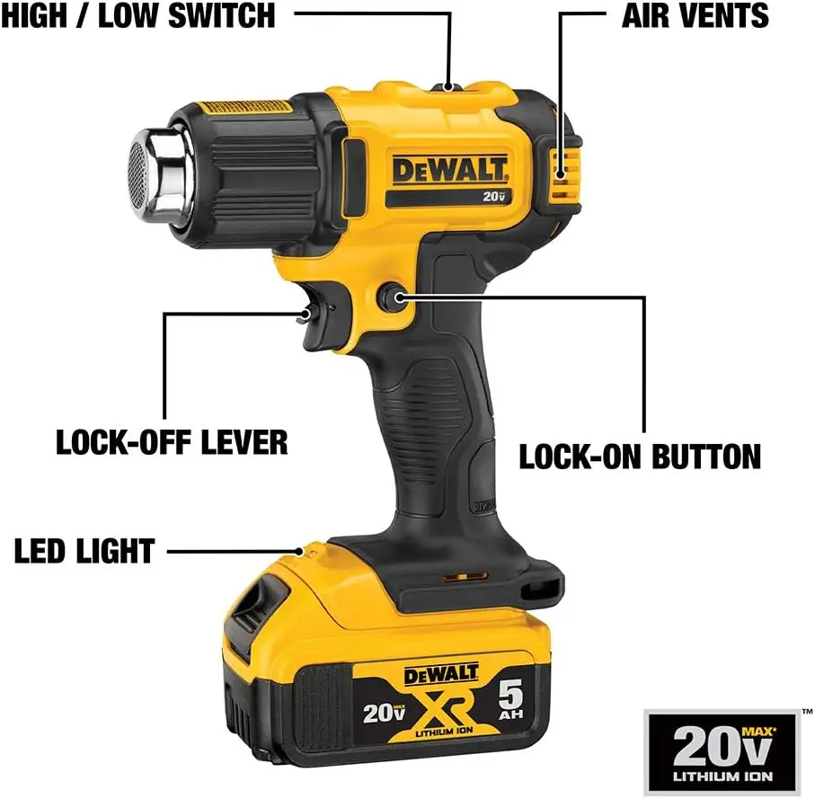 DEWALT 20V MAX Heat Gun Kit, Cordless, Up to 990 Degrees, 42 Minutes of Run Time, Battery and Charger Included (DCE530P1)