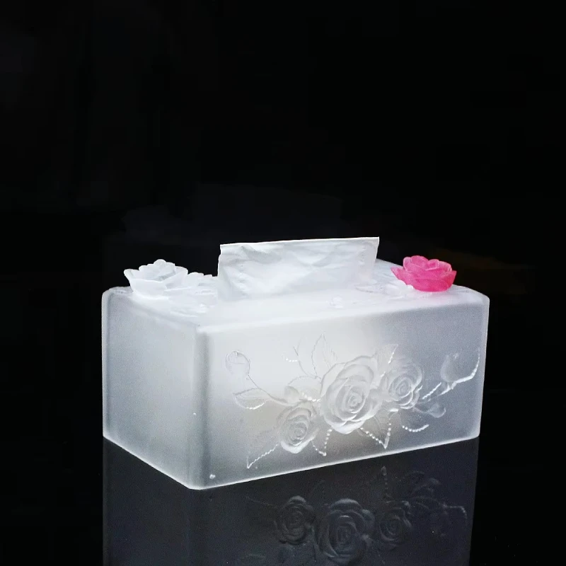 

Home desktop tissue box crystal clear white elegant rose style